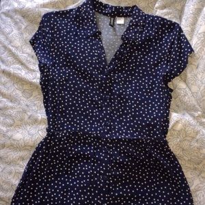 H&M navy polka dot button down shirt dress, size 8